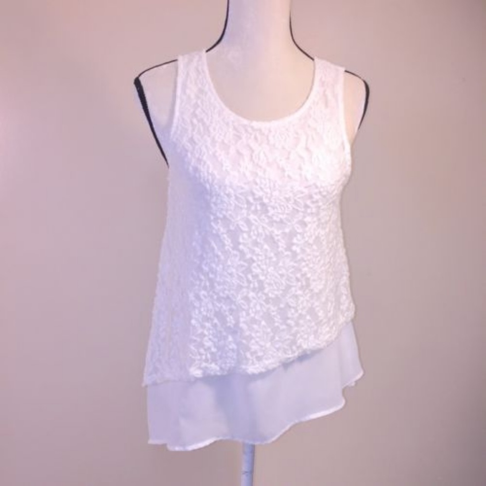 3/25 Lace Chiffon Tank Top Asymmetric Crochet - Picture 2 of 6